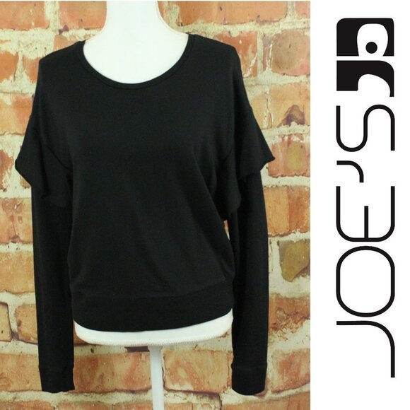JOE'S JEANS Collection Faye Ruffle Sweatshirt Womens S Black Jersey Designer EUC - Picture 1 of 10